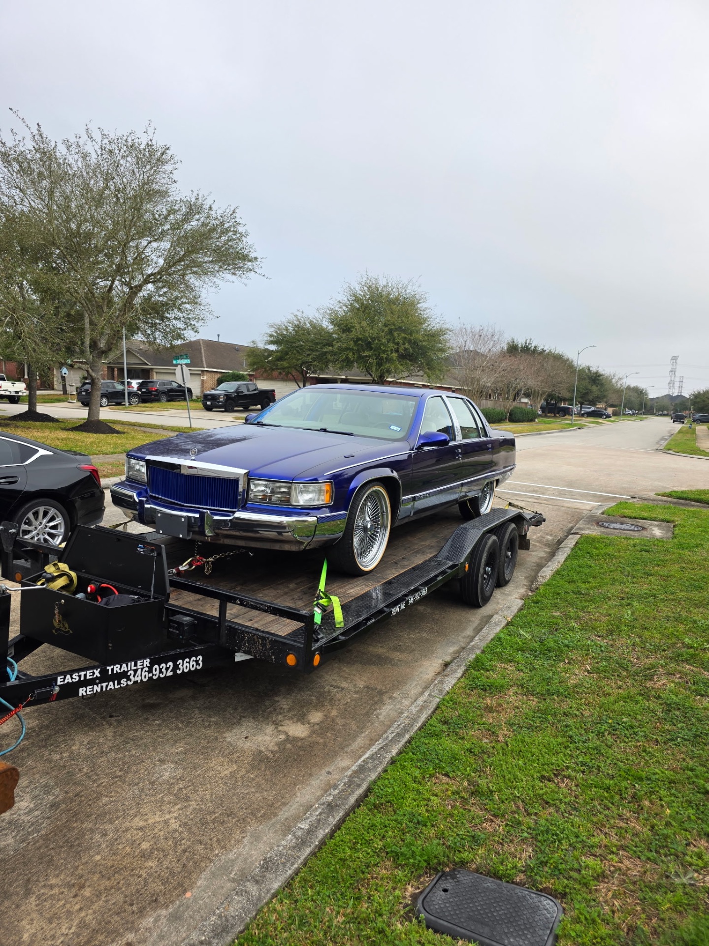 Custom Cadillac Fleetwood loaded on Eastex car hauler