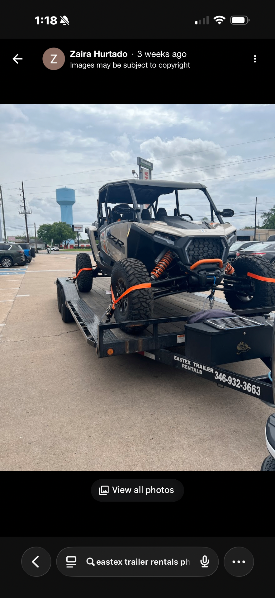 Polaris RZR side-by-side strapped down on Eastex trailer